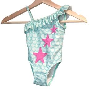 Flap Happy Girls Swimsuit Aqua with Pink Stars 12 Months NWT